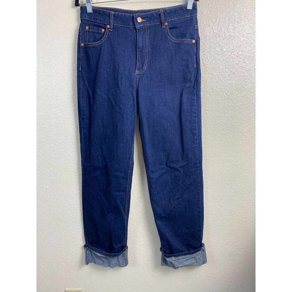 OAT New York Blue Cuff Cuffed Straight Leg Jeans Women size 29 Denim High Rise